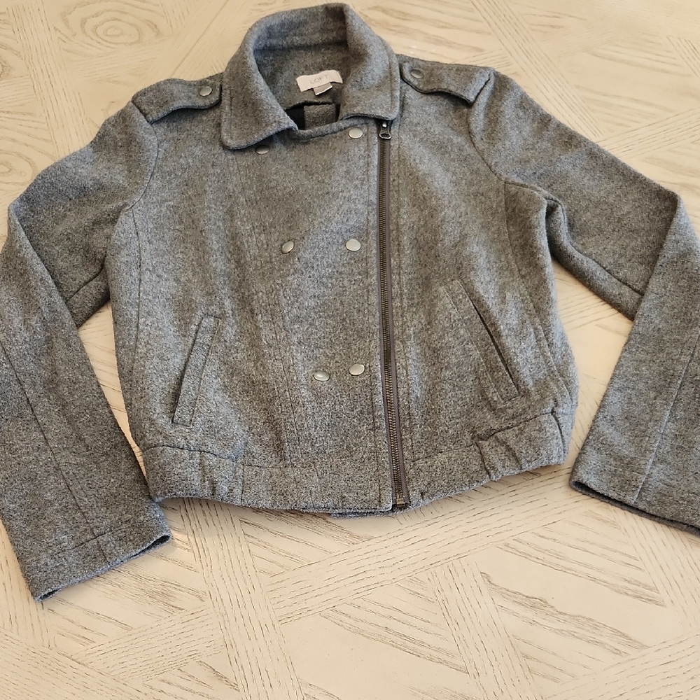 LOFT Women's Gray Pea Coat Wool Look Cotton Full Zip Size Small